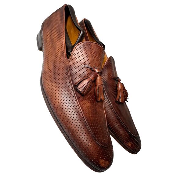 Magnanni Perforated Tassel Loafers Mens Sz 12 Brown Leather Spain SlipOn Preppy - Picture 3 of 16